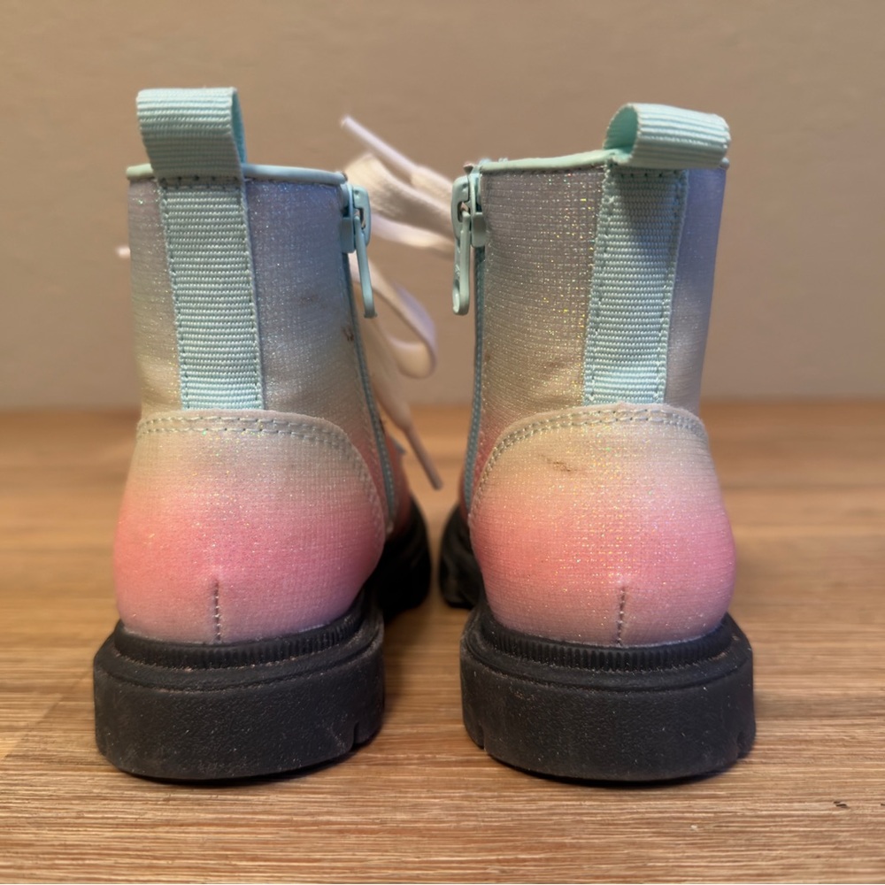 Cat & Jack Combat Boots Amaya Toddler Girls Sz 7 Rainbow Glitter Lace Up - Picture 9 of 12